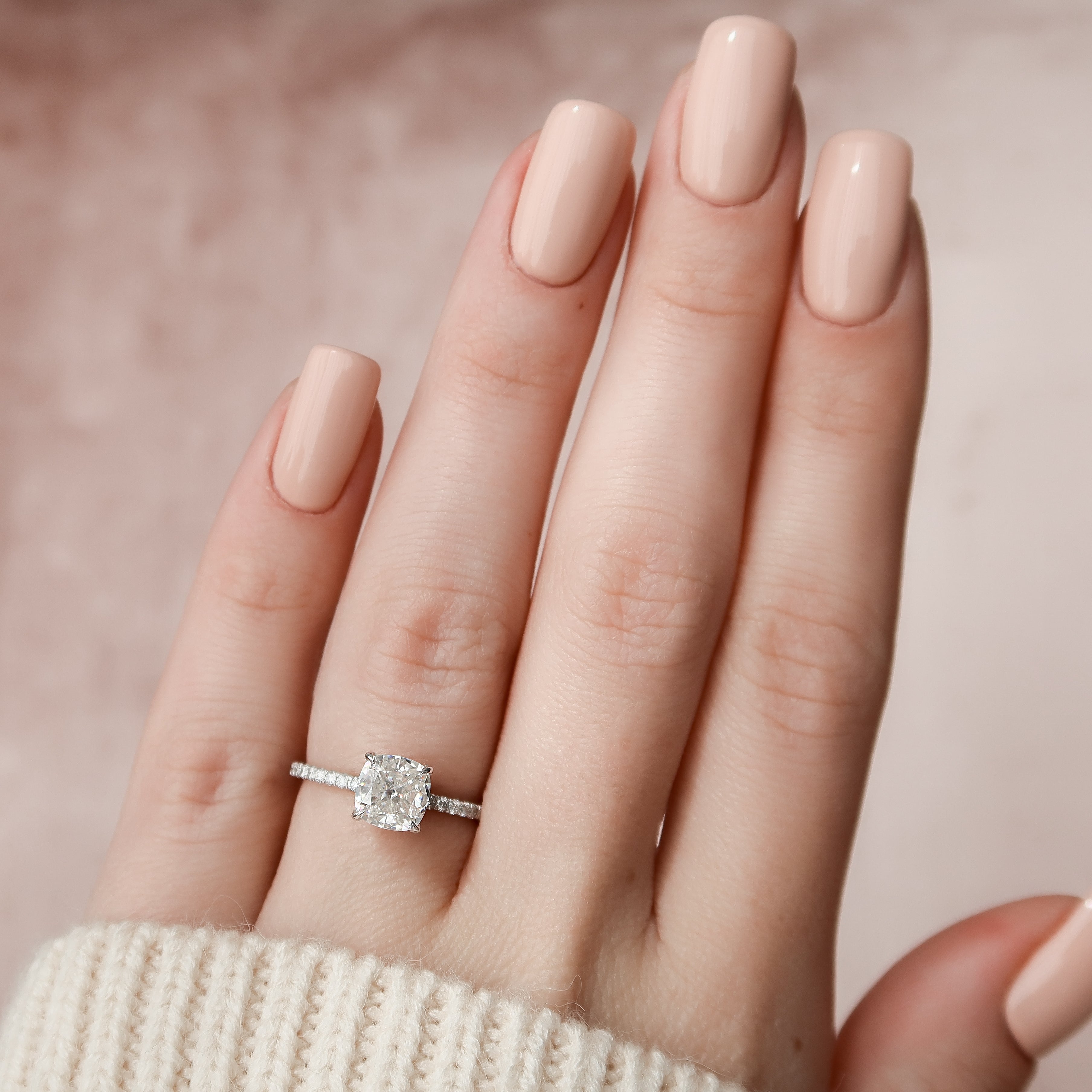 2.0 - 3.0 CT Cushion Cut CVD Diamond Hidden Halo & Pave Engagement Ring