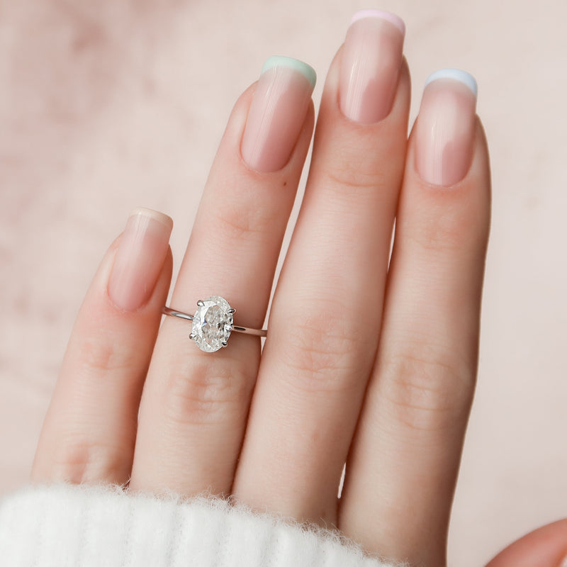 2.0 -4.0 CT Oval Cut CVD Diamond Hidden Halo Engagement Ring