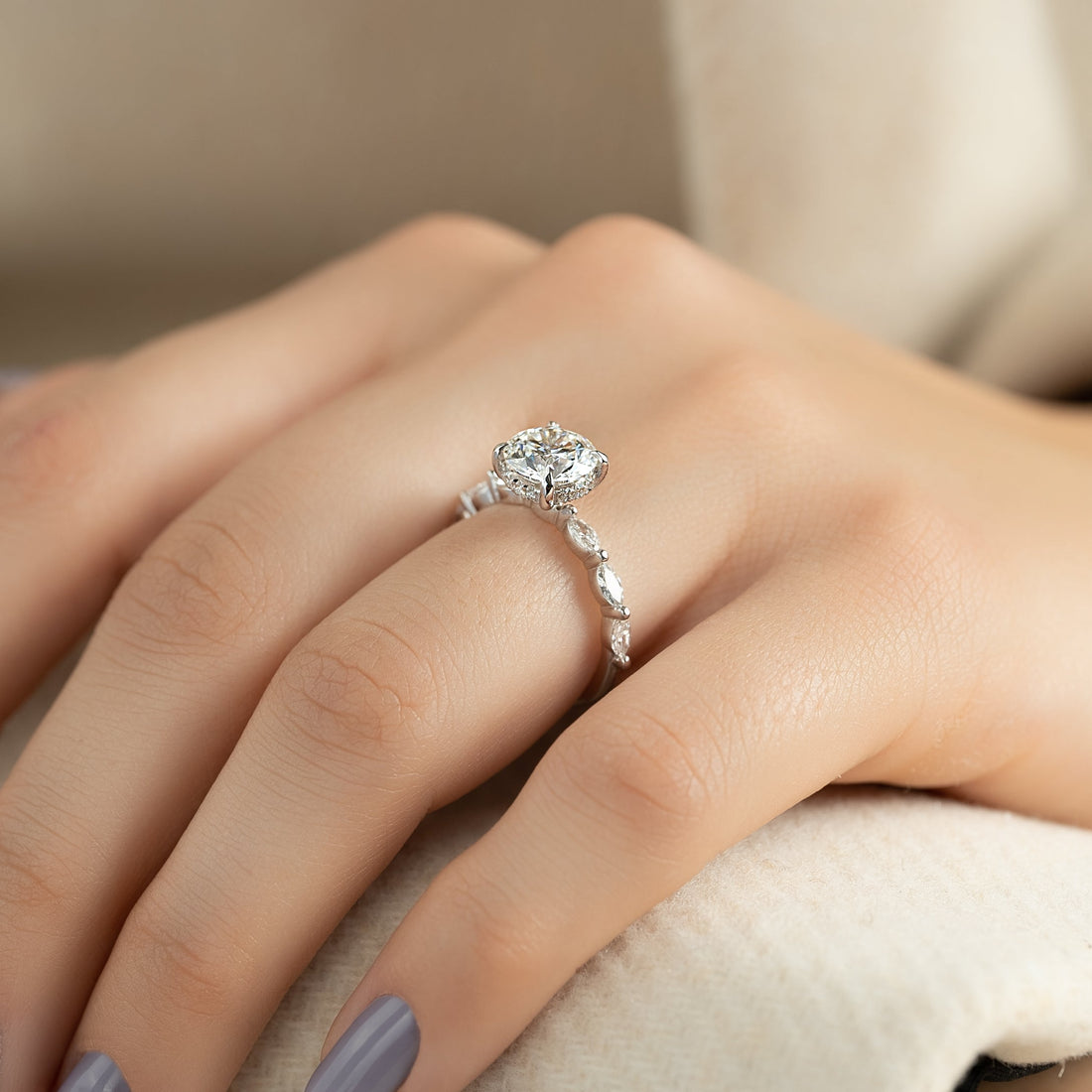 1.50 - 3.50 CT Round Cut CVD Diamond Hidden Halo & Pave Engagement Ring