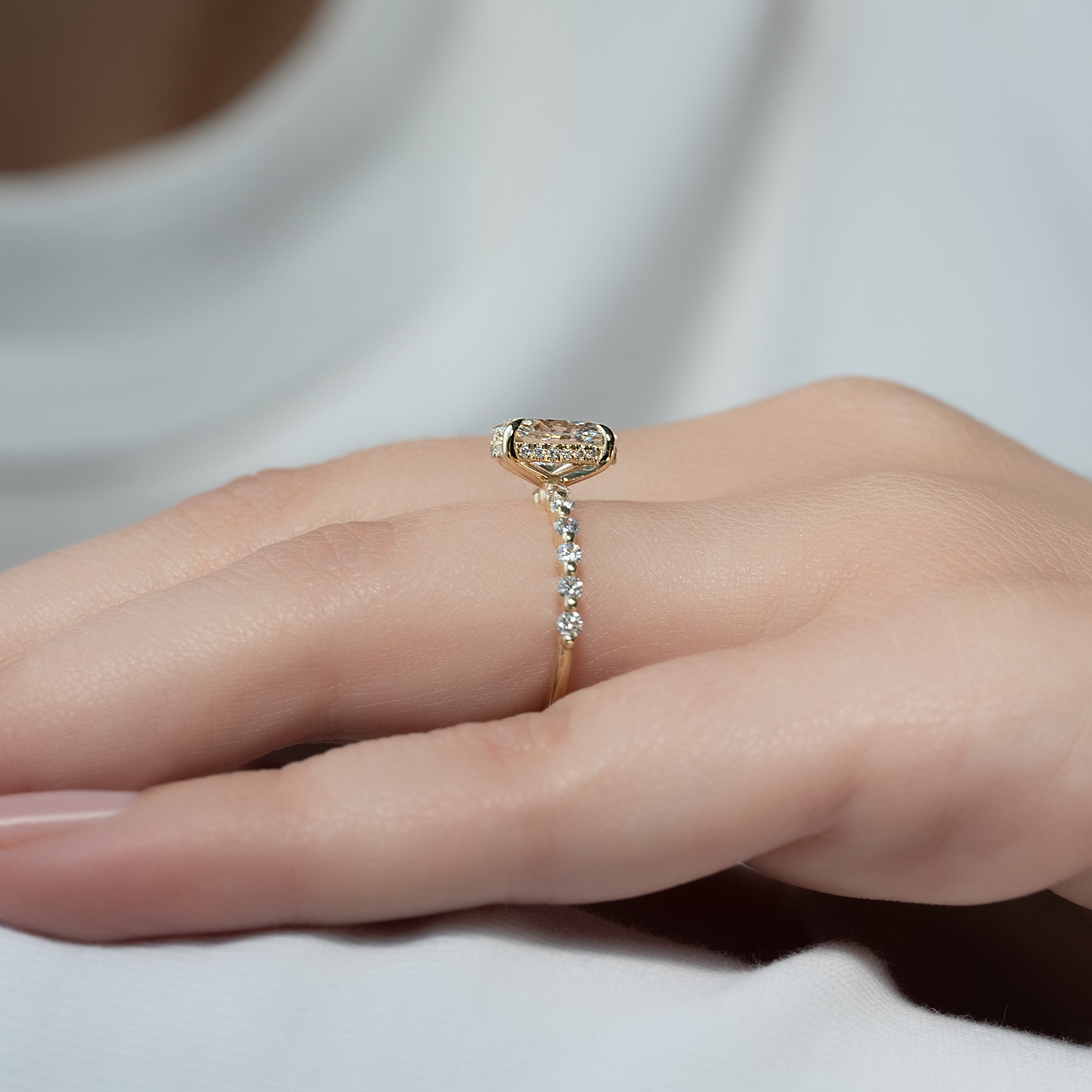 1.50 - 3.50 CT Oval Cut CVD Diamond Hidden Halo & Pave Engagement Ring