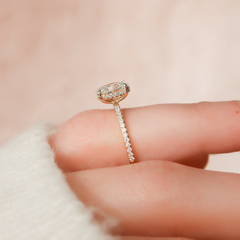 2.0 -4.0 CT Oval Cut CVD Diamond Hidden Halo & Pave Engagement Ring