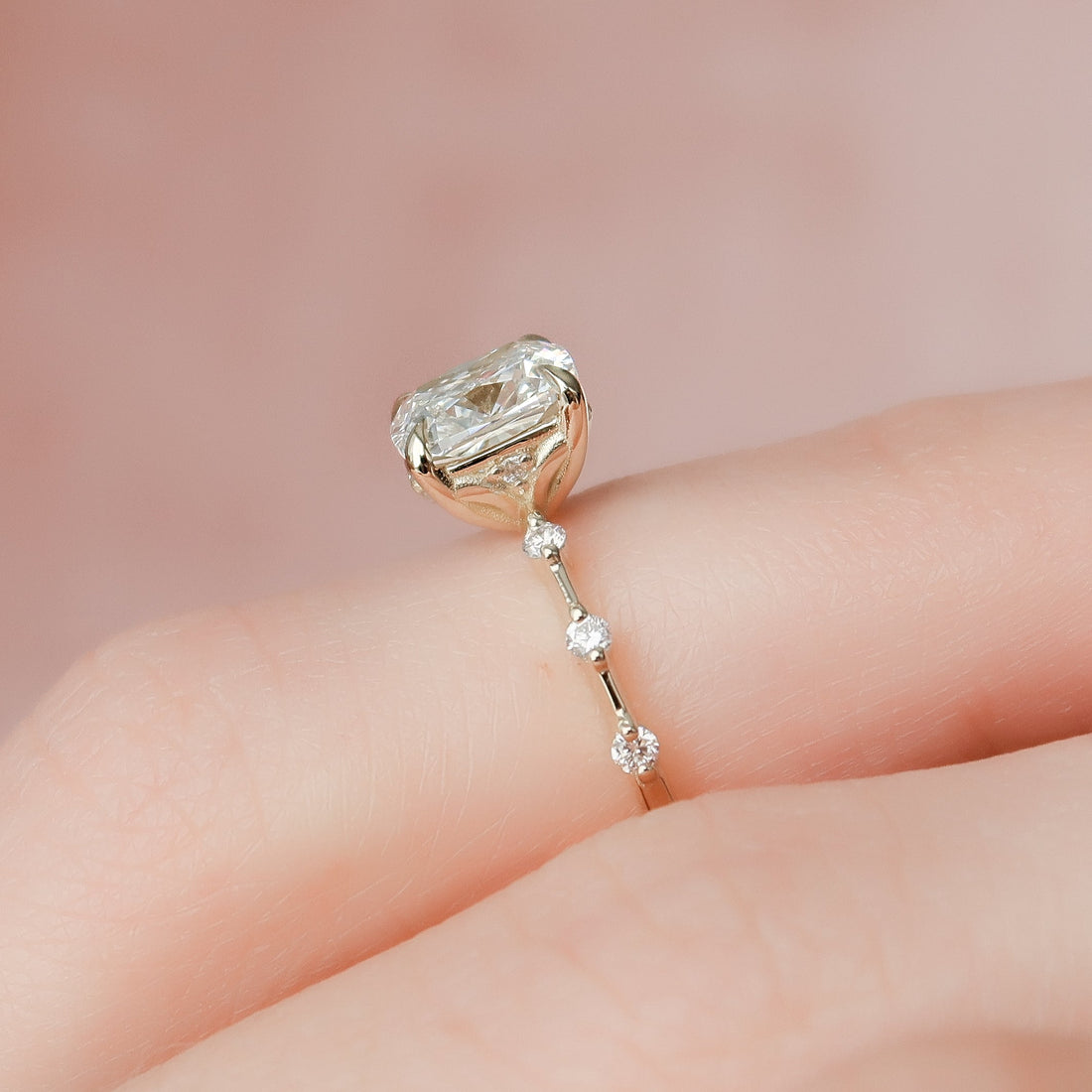 2.0 - 4.0 CT Cushion Cut CVD Diamond Dainty Engagement Ring