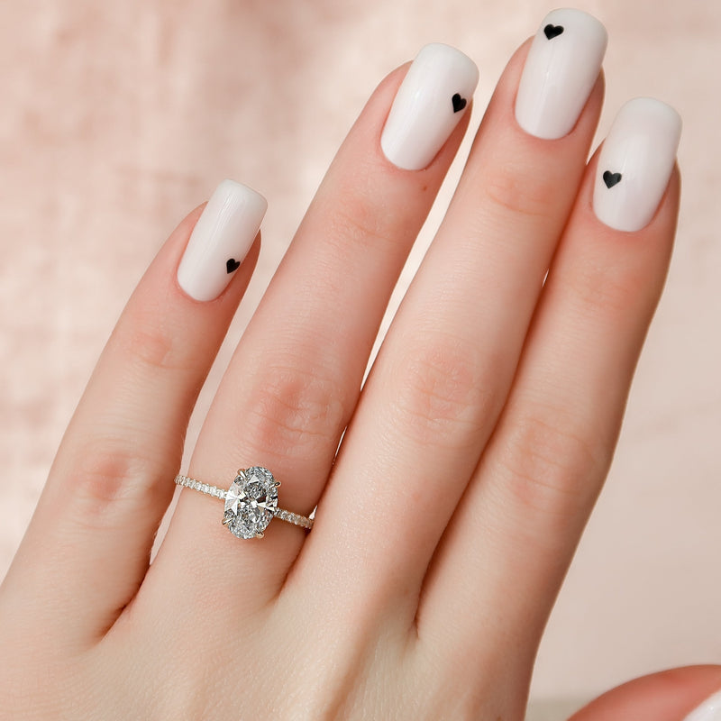 2.0 -4.0 CT Oval Cut CVD Diamond Hidden Halo & Pave Engagement Ring