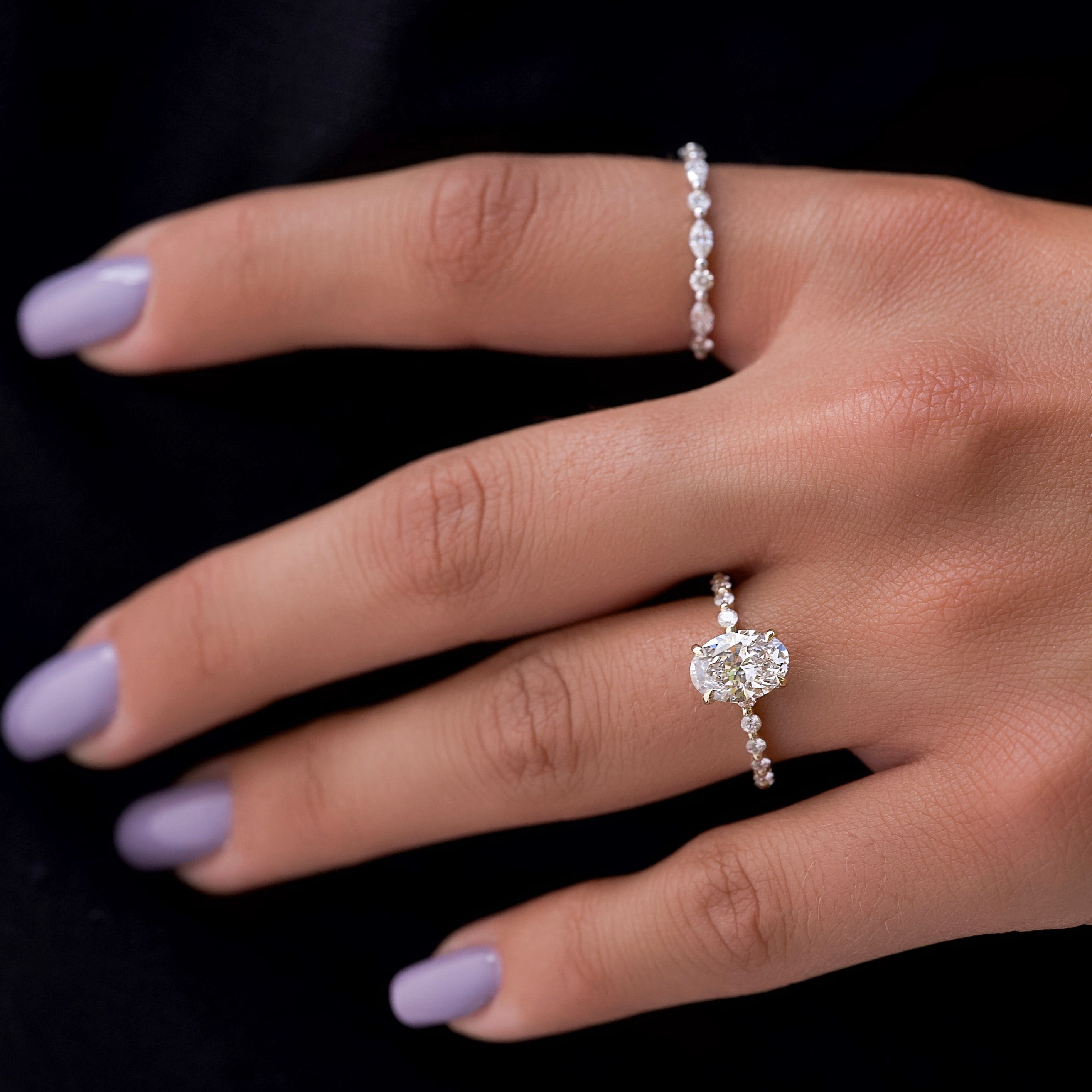 1.50 - 3.50 CT Oval Cut CVD Diamond Hidden Halo & Pave Engagement Ring