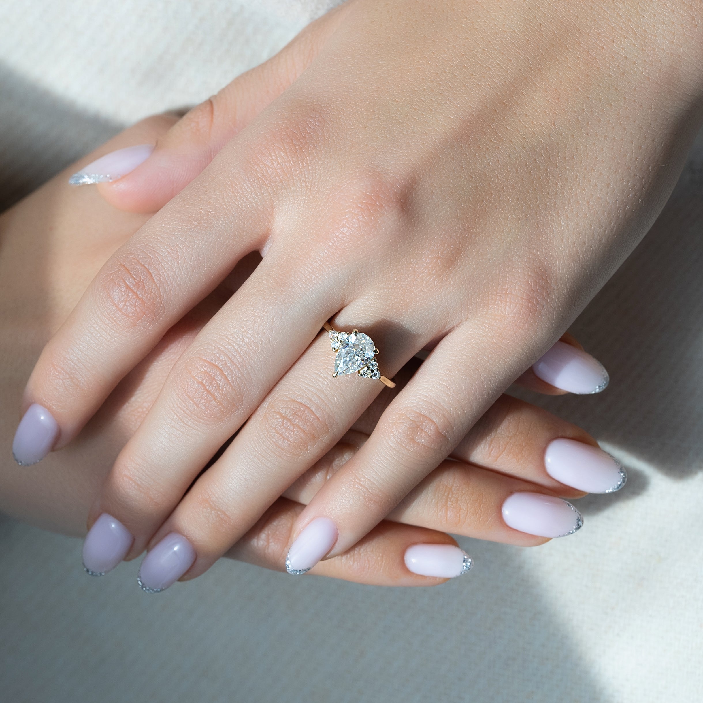 1.0 - 3.0  CT Pear Cut CVD Diamond Cluster Engagement Ring