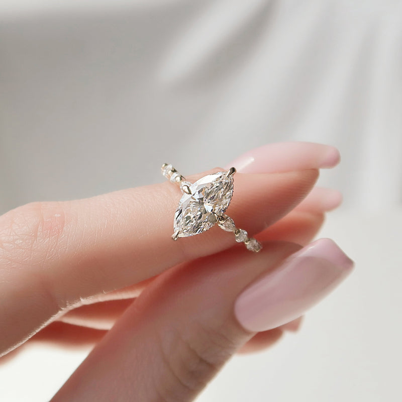 2.0 - 4.0 CT Marquise shaped CVD Diamond Pave Design  Engagement Ring