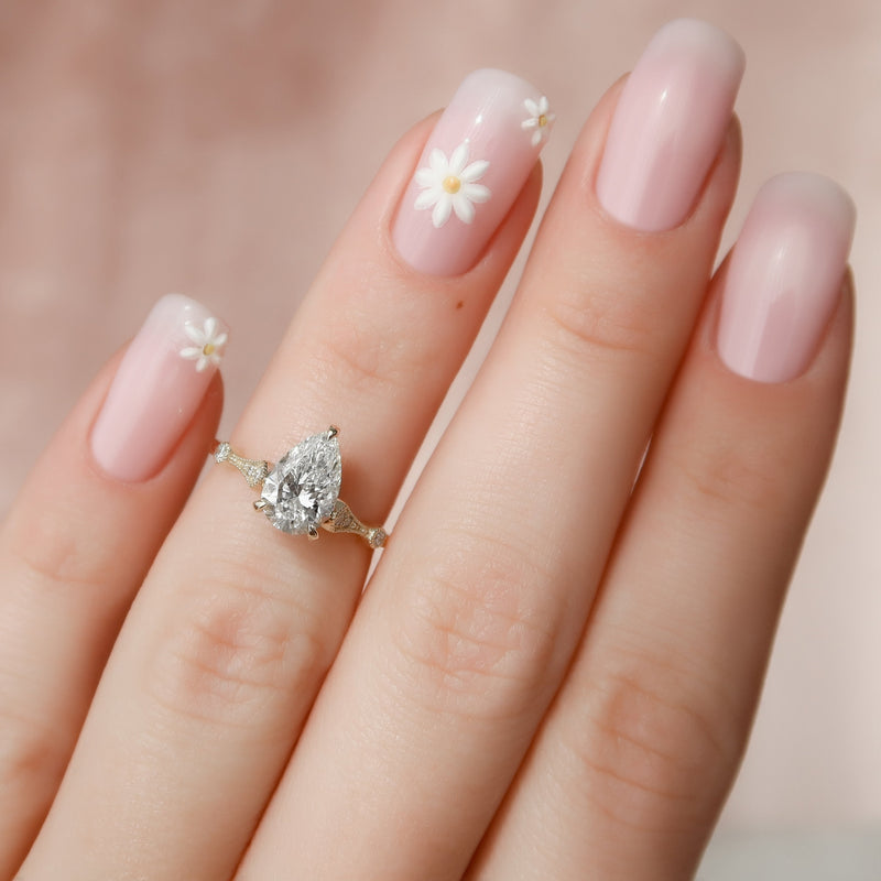 1.0 - 3.0  CT Pear Cut CVD Diamond Vintage Engagement Ring