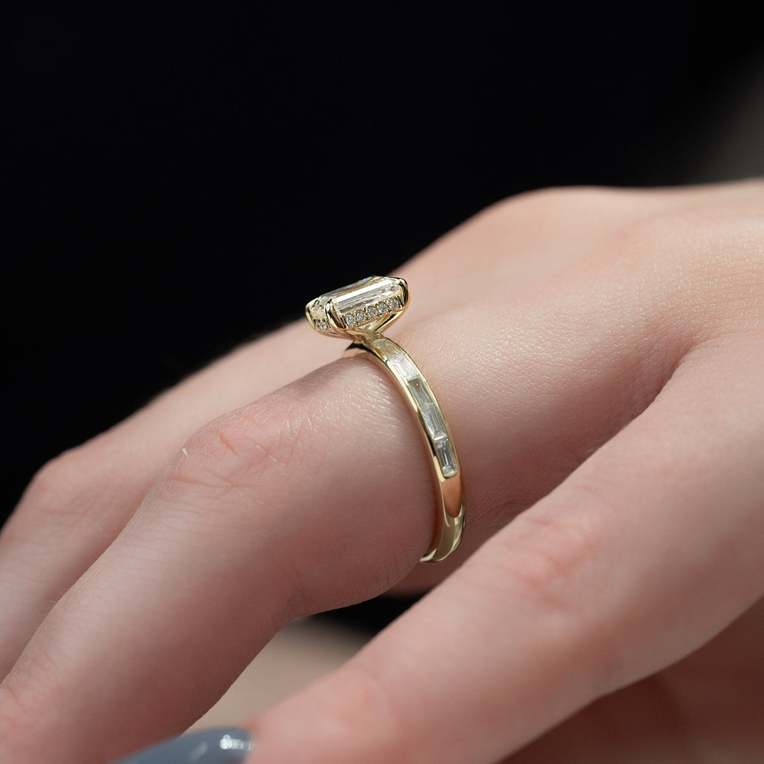2.0 - 4.0 Carats Emerald Cut CVD Diamond  Hidden Halo & Pave Engagement Ring