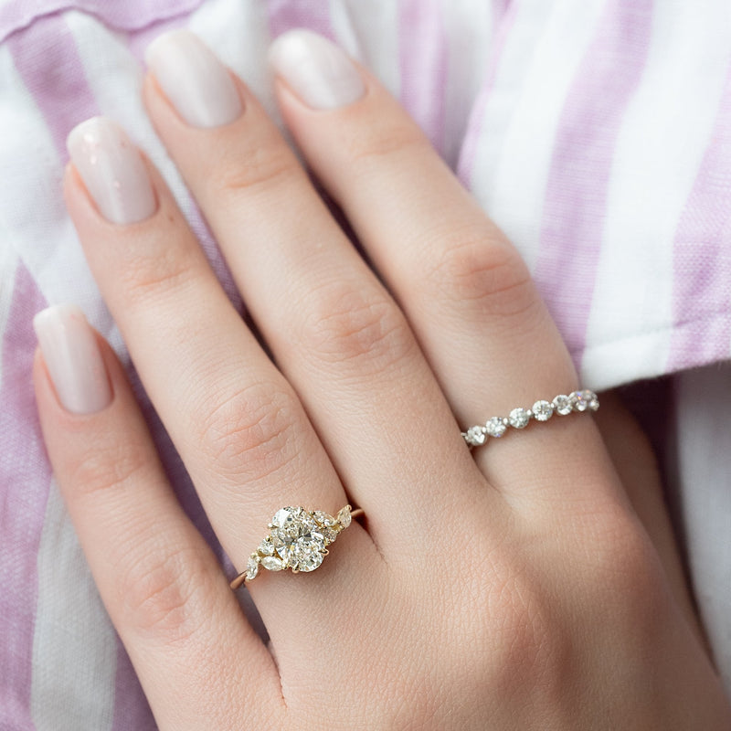 1.50 - 3.50 CT Oval Cut CVD Diamond Cluster Engagement Ring