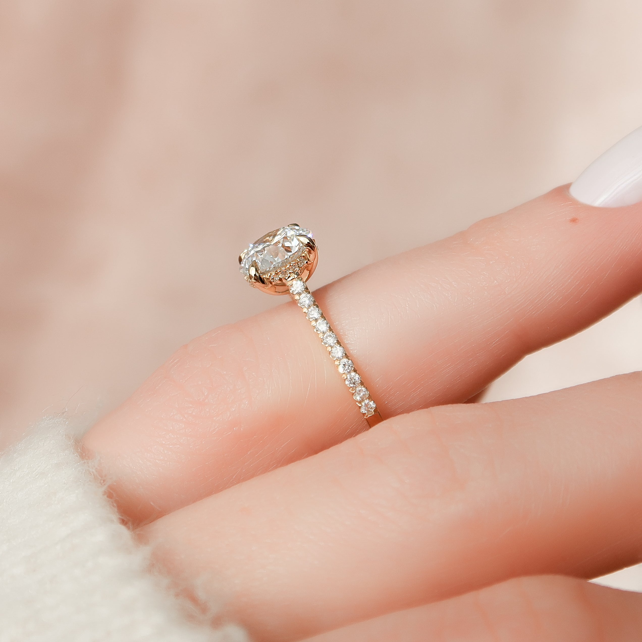 2.0 - 4.0 CT Round Cut CVD Diamond Hidden Halo & Pave Setting Engagement Ring