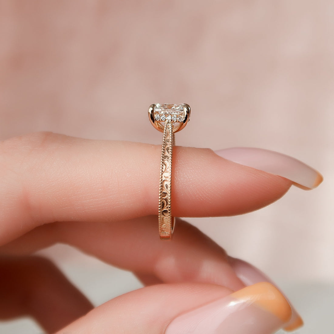 2.0 - 4.0 CT Elongated Cushion Cut CVD Diamond Vintage Pave Style Engagement Ring