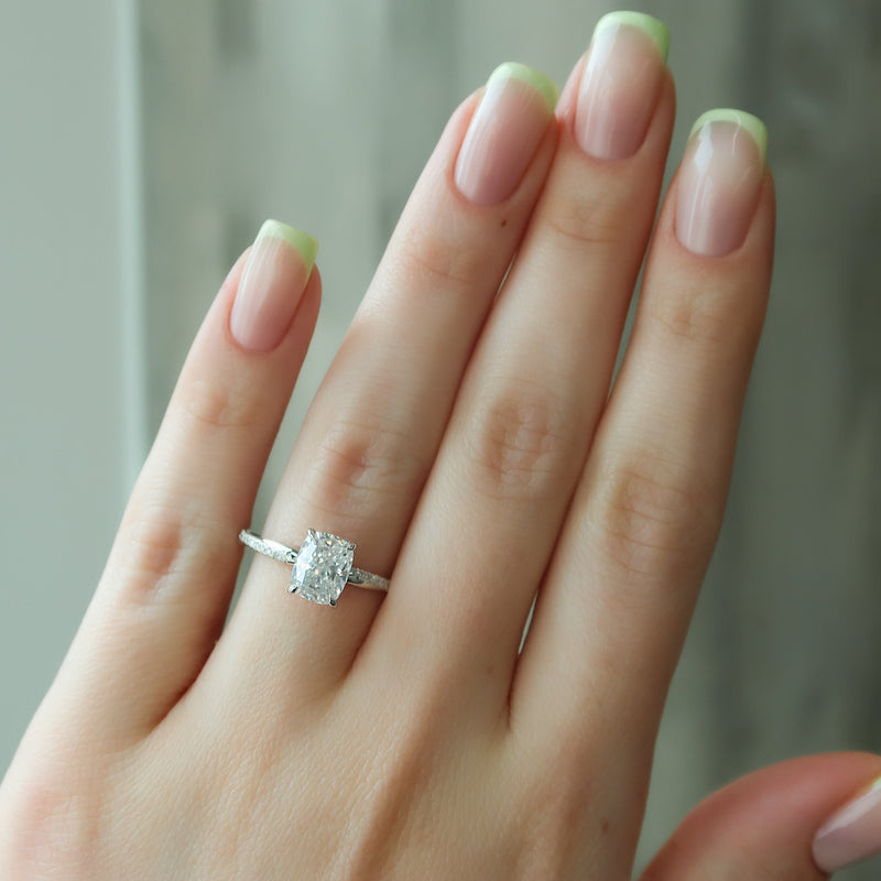 2.0 - 4.0 CT Elongated Cushion Cut CVD Diamond Twig Pave Style Engagement Ring