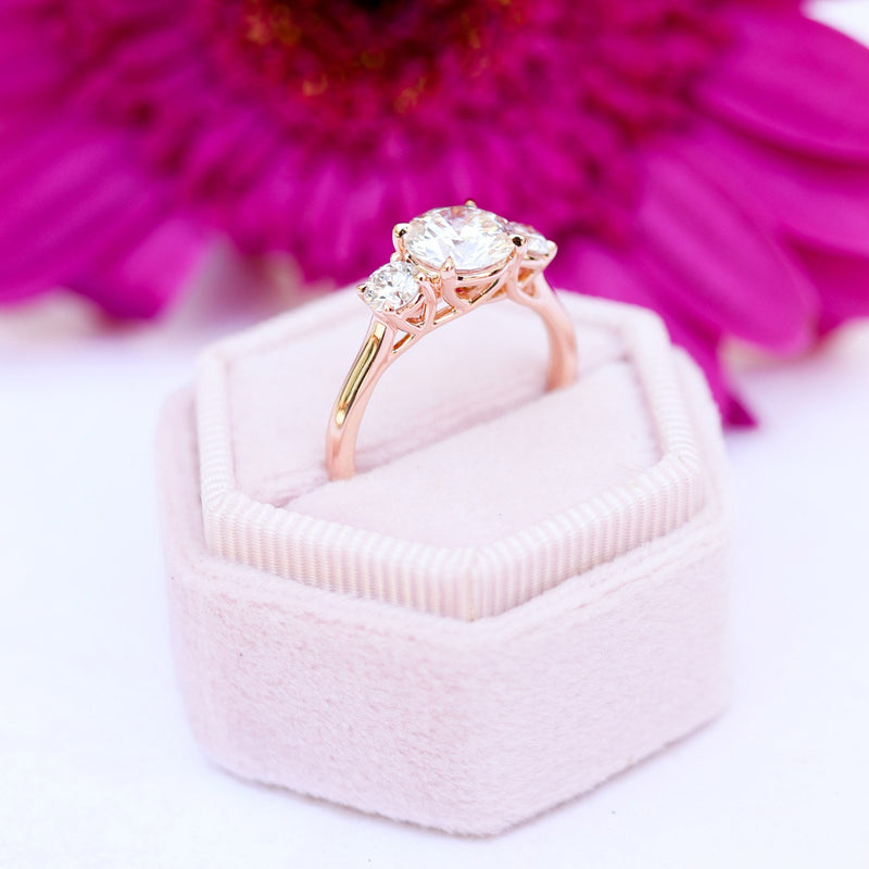 2.25CT Round Moissanite Three Stone Engagement Ring