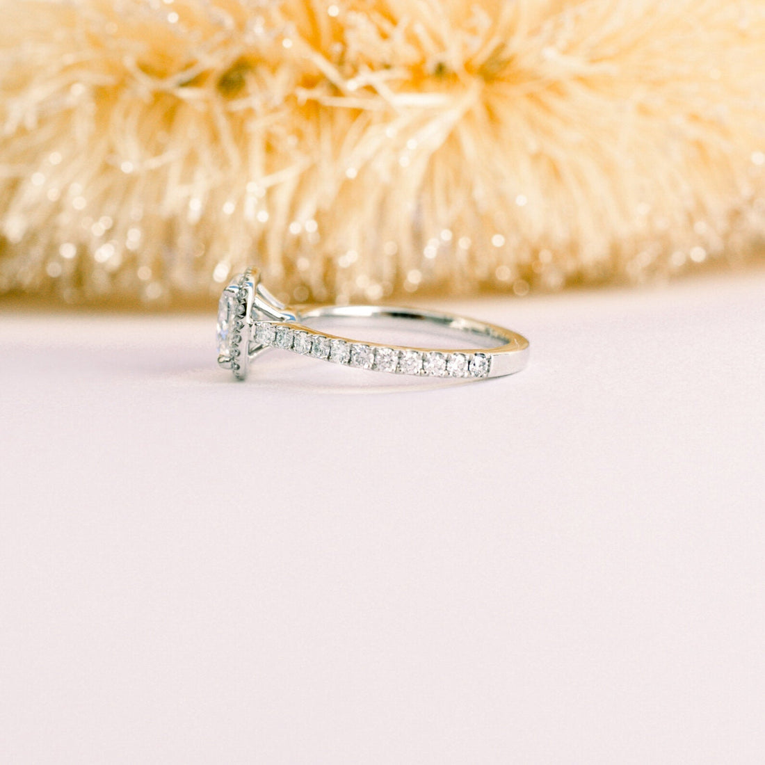 2.0CT Cushion Cut Moissanite Halo Pave Setting Engagement Ring