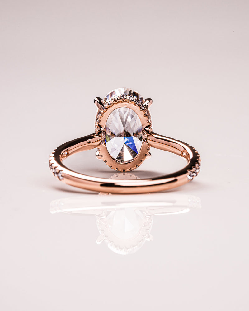 2.0 - 3.90 CT Oval  CVD Diamond Hidden Halo Pave Setting Engagement Ring