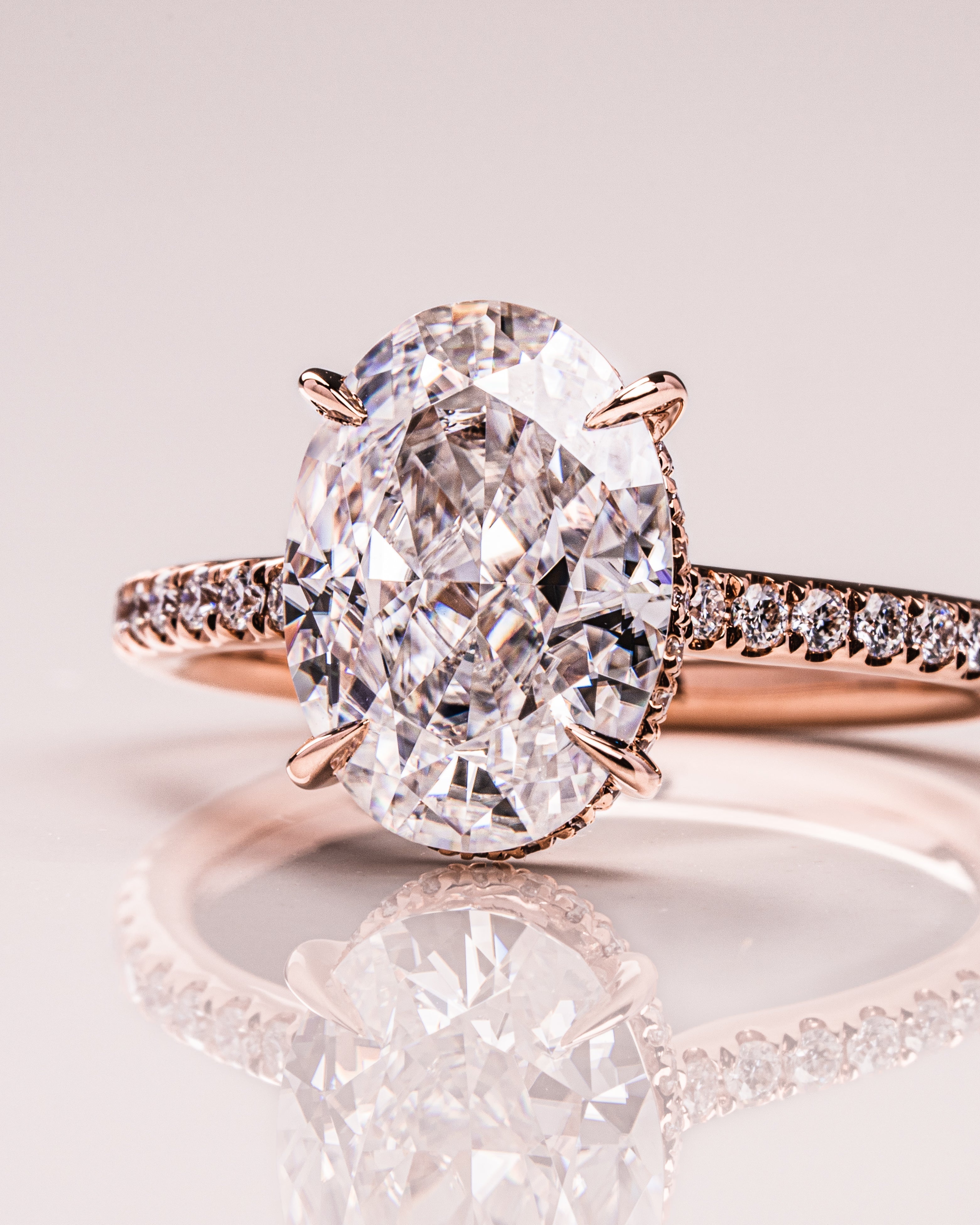 2.0 - 3.90 CT Oval  CVD Diamond Hidden Halo Pave Setting Engagement Ring