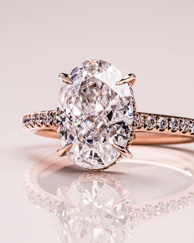 2.0 - 3.90 CT Oval  CVD Diamond Hidden Halo Pave Setting Engagement Ring