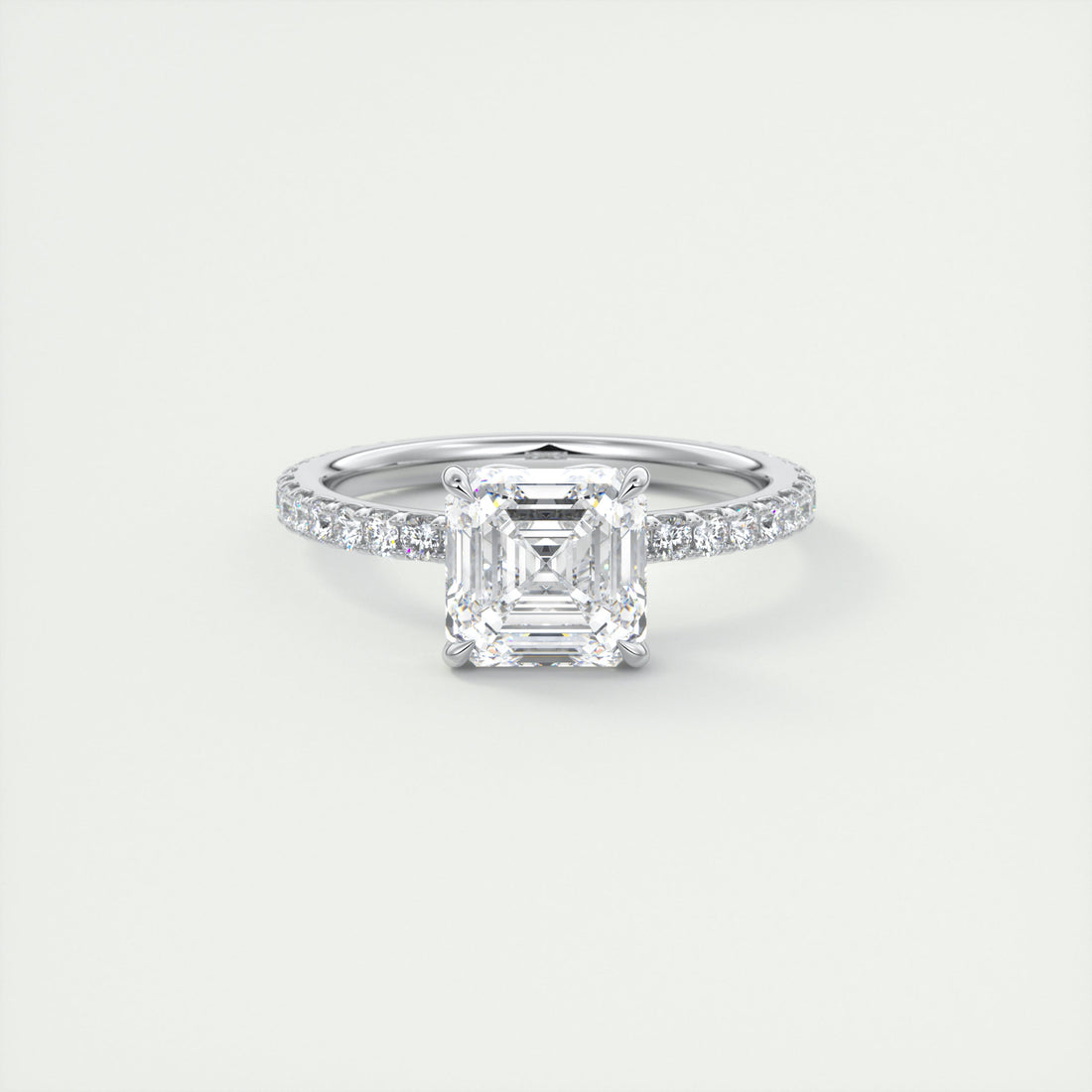 2CT Asscher Moissanite Solitaire Pave Setting Engagement Ring