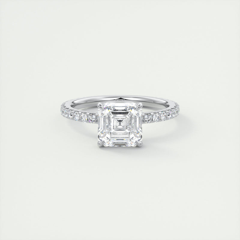 2CT Asscher Moissanite Solitaire Pave Setting Engagement Ring