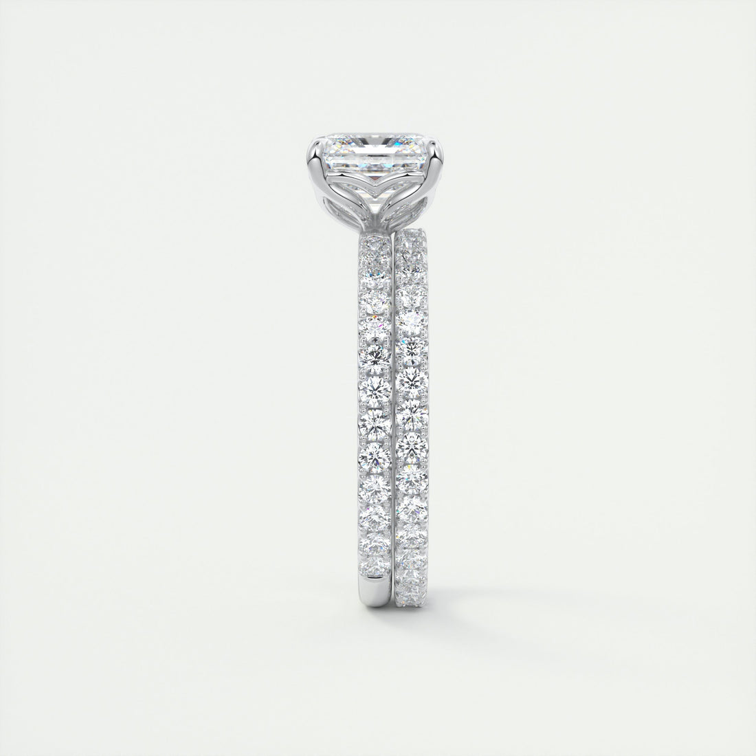 2CT Asscher Moissanite Solitaire Pave Setting Engagement Ring