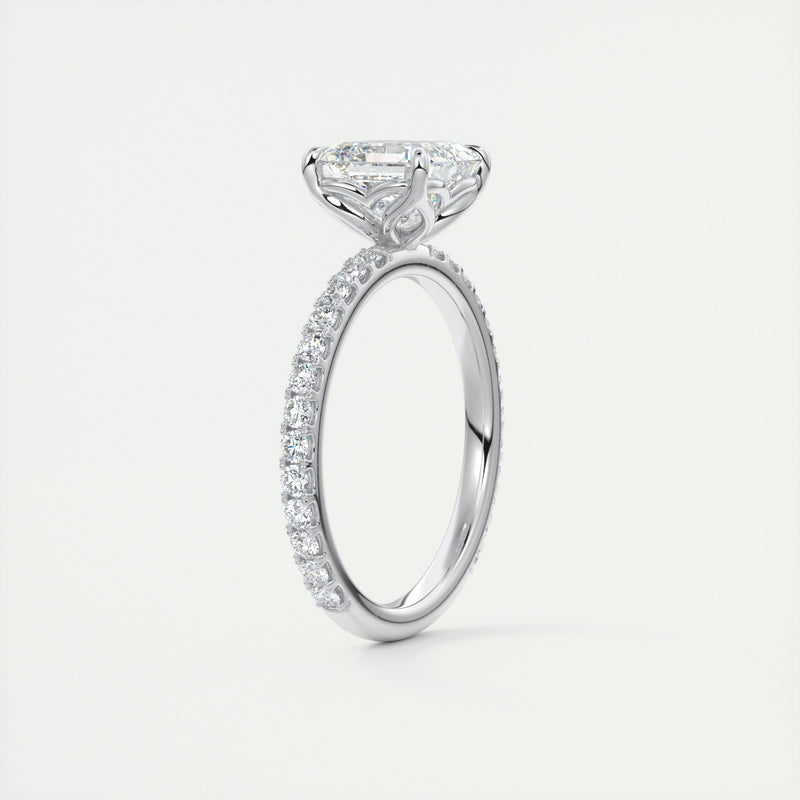 2CT Asscher Moissanite Solitaire Pave Setting Engagement Ring