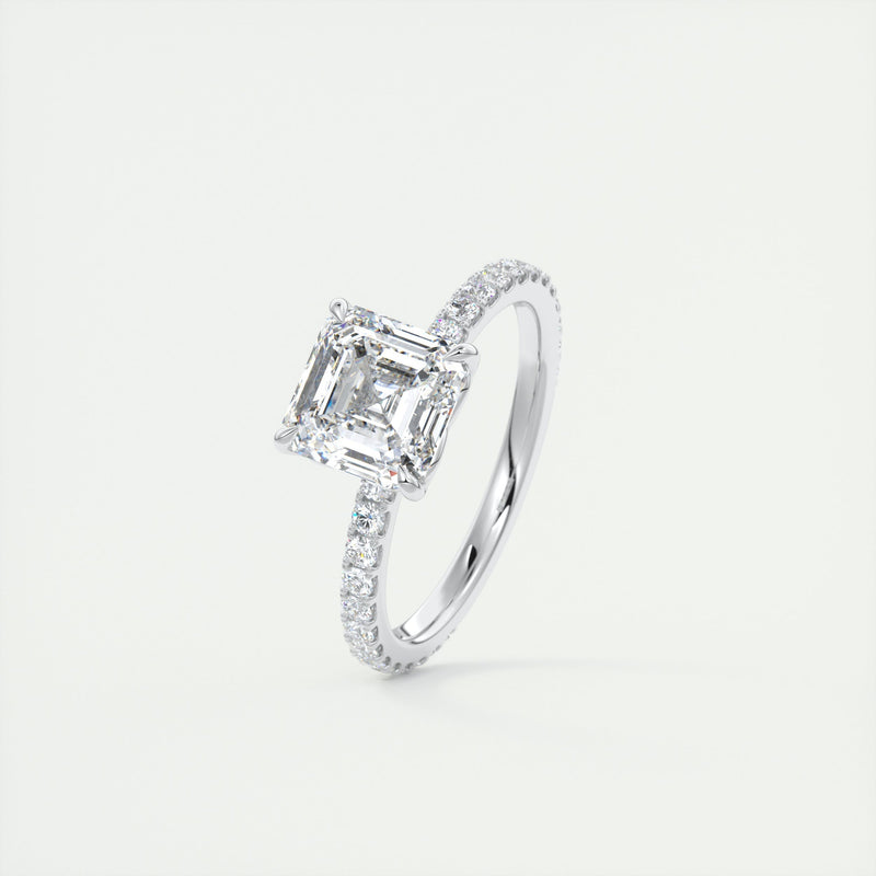 2CT Asscher Moissanite Solitaire Pave Setting Engagement Ring