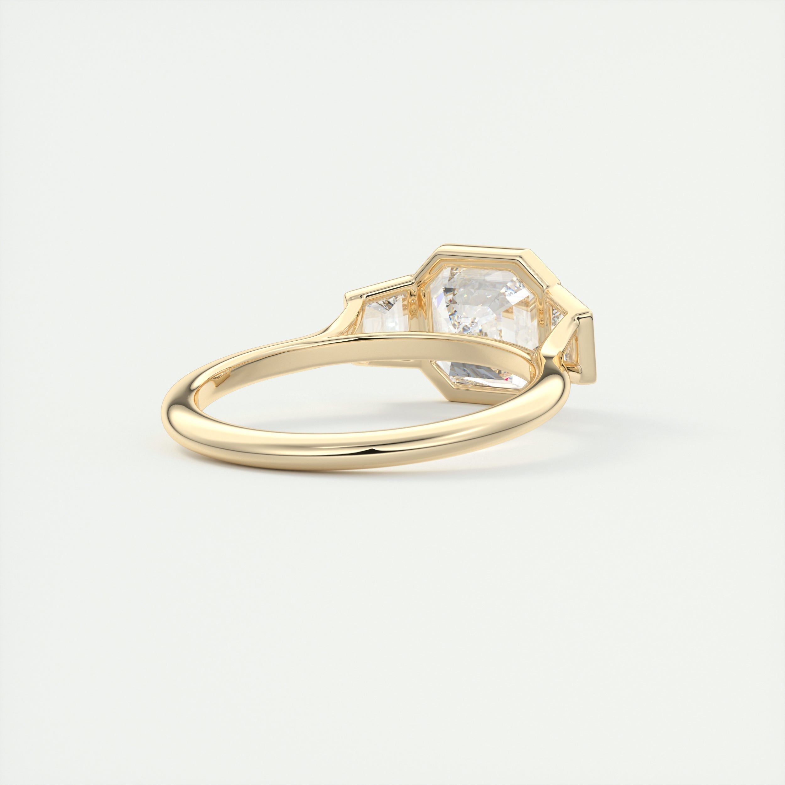 2.0CT Asscher Cut Moissanite Bezel 3 Stone Engagement Ring