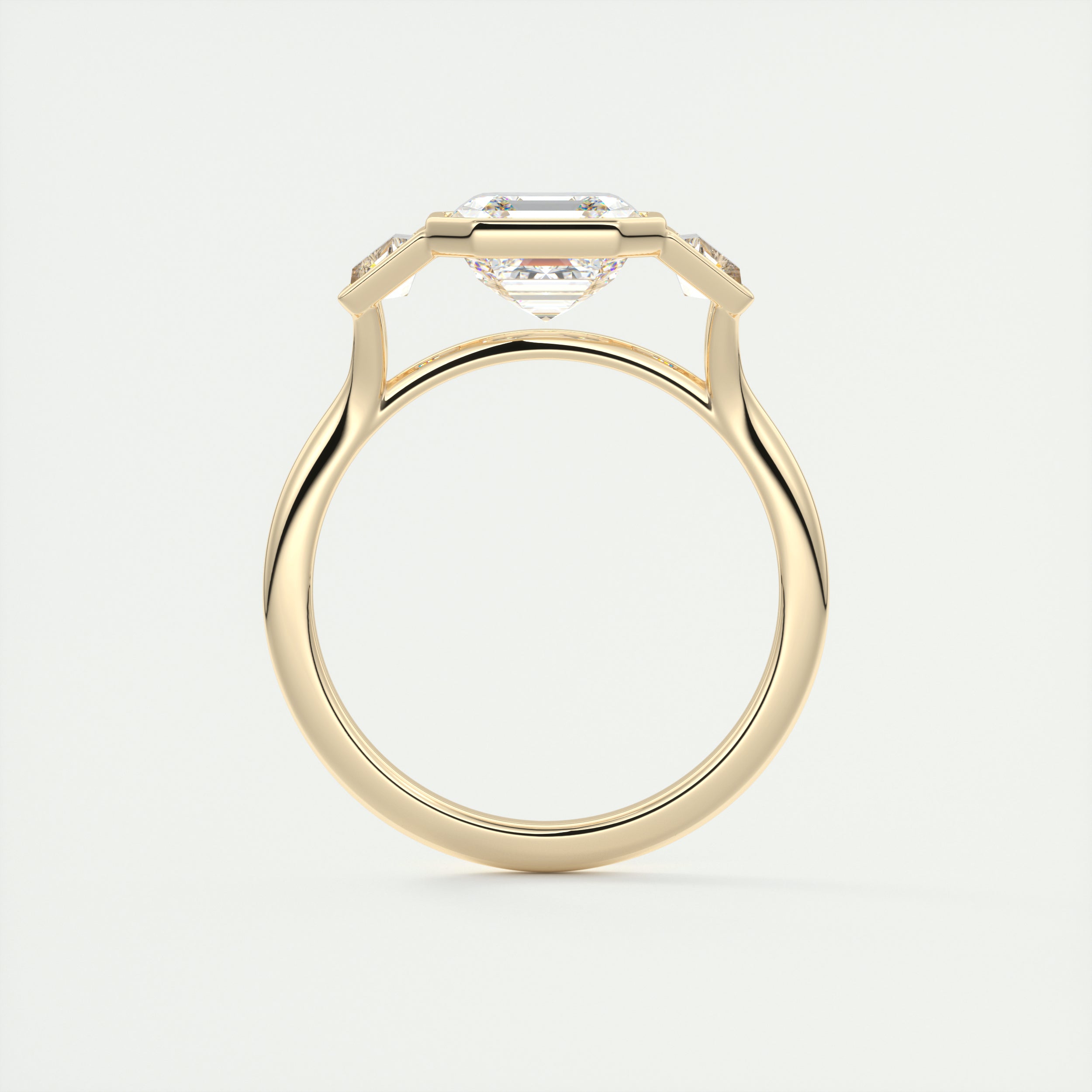 2.0CT Asscher Cut Moissanite Bezel 3 Stone Engagement Ring