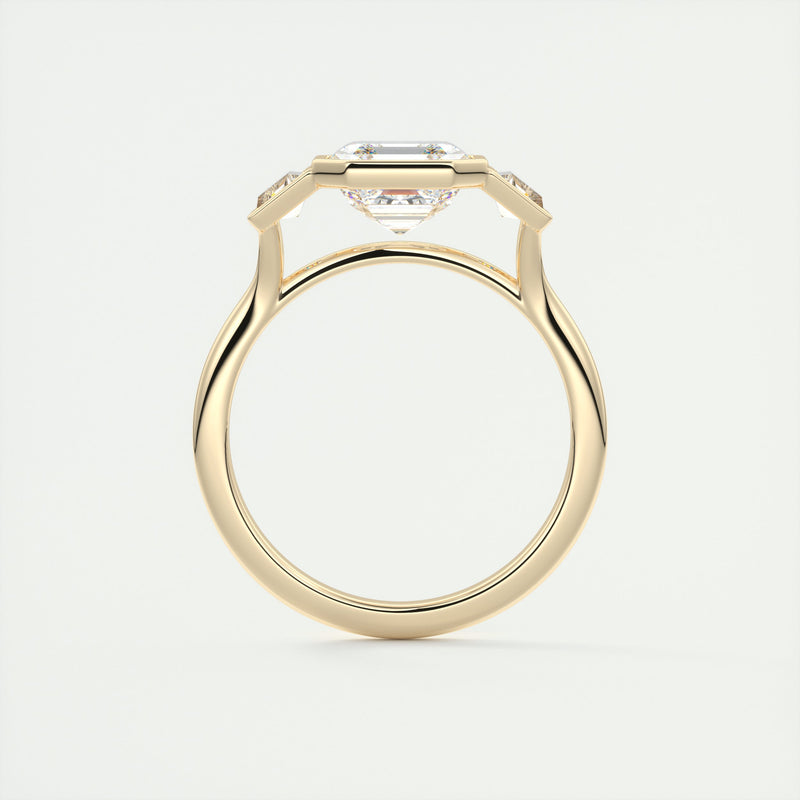 2.0CT Asscher Cut Moissanite Bezel 3 Stone Engagement Ring