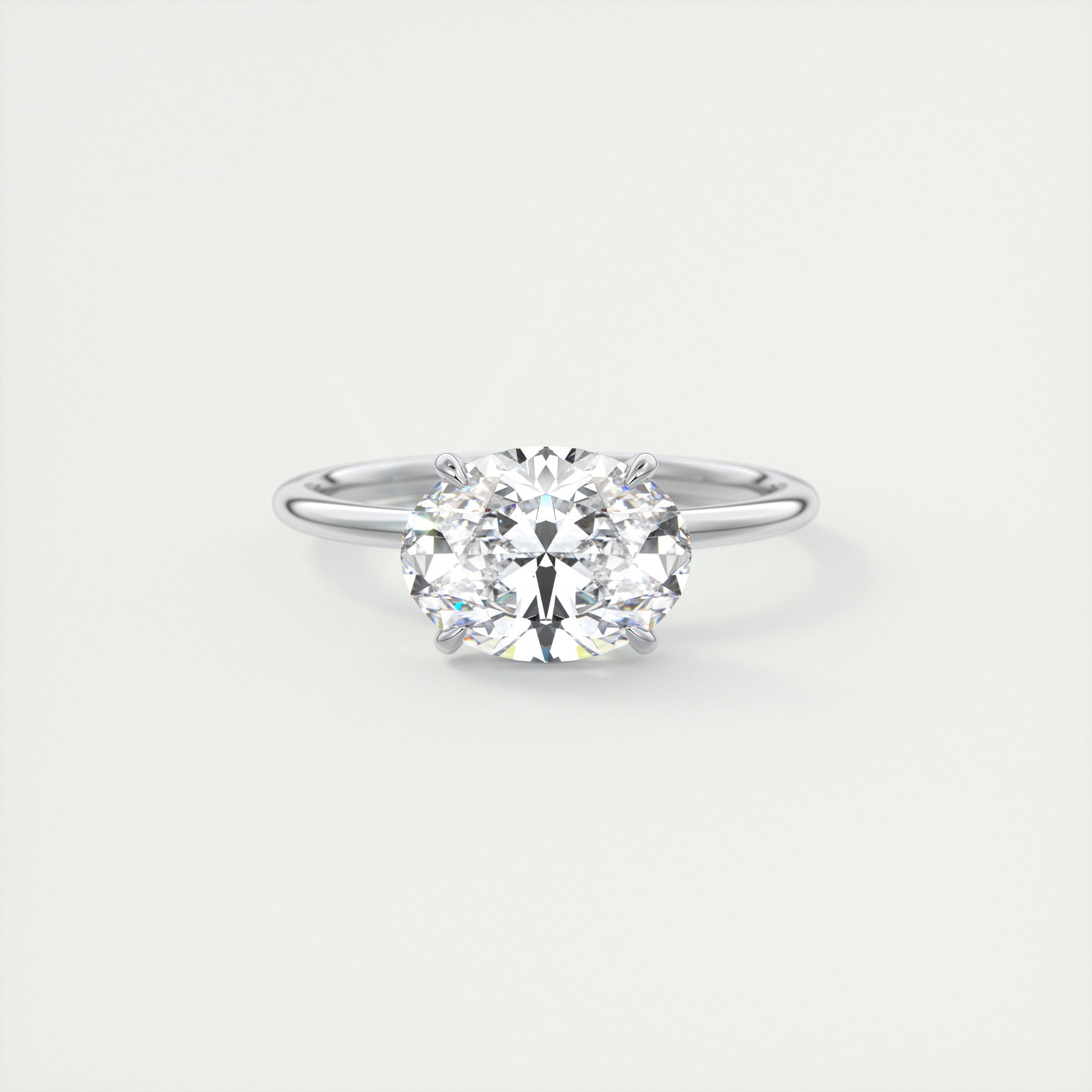 2CT East West Oval Cut Moissanite Solitaire Engagement Ring