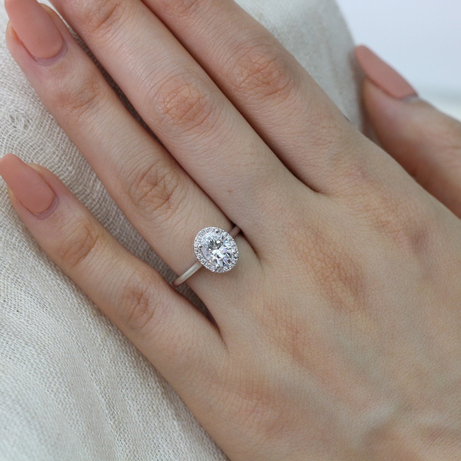 1.50CT Oval Cut Halo Style Moissanite Engagement Ring