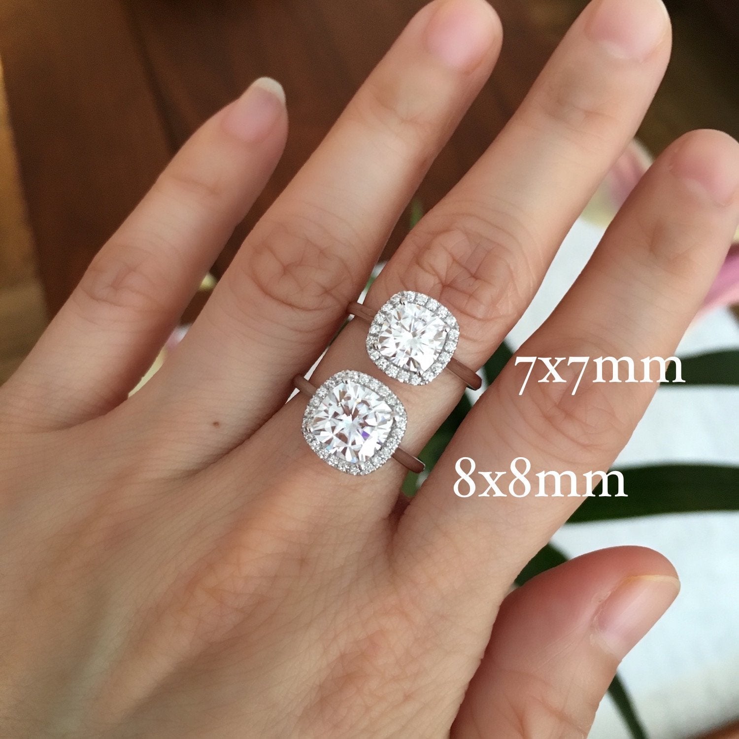 1.65CT Cushion Cut Moissanite Halo Engagement Ring