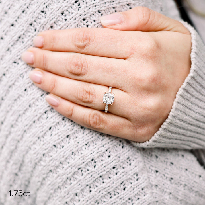 1.75CT Cushion Moissanite Solitaire Pave Setting Engagement Ring