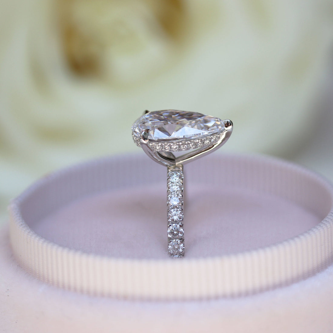 2.25CT Pear Moissanite Hidden Halo Pave Setting Engagement Ring