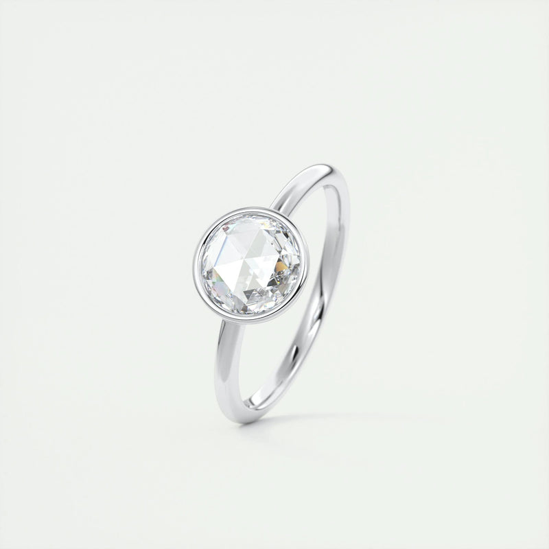 1.8 Ct Rose Cut Round Solitaire Full Bezel Moissanite Diamond  Engagement Ring
