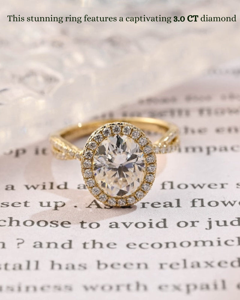 2.0- 3.0 CT Oval  CVD Diamond halo Twist Setting Engagement Ring