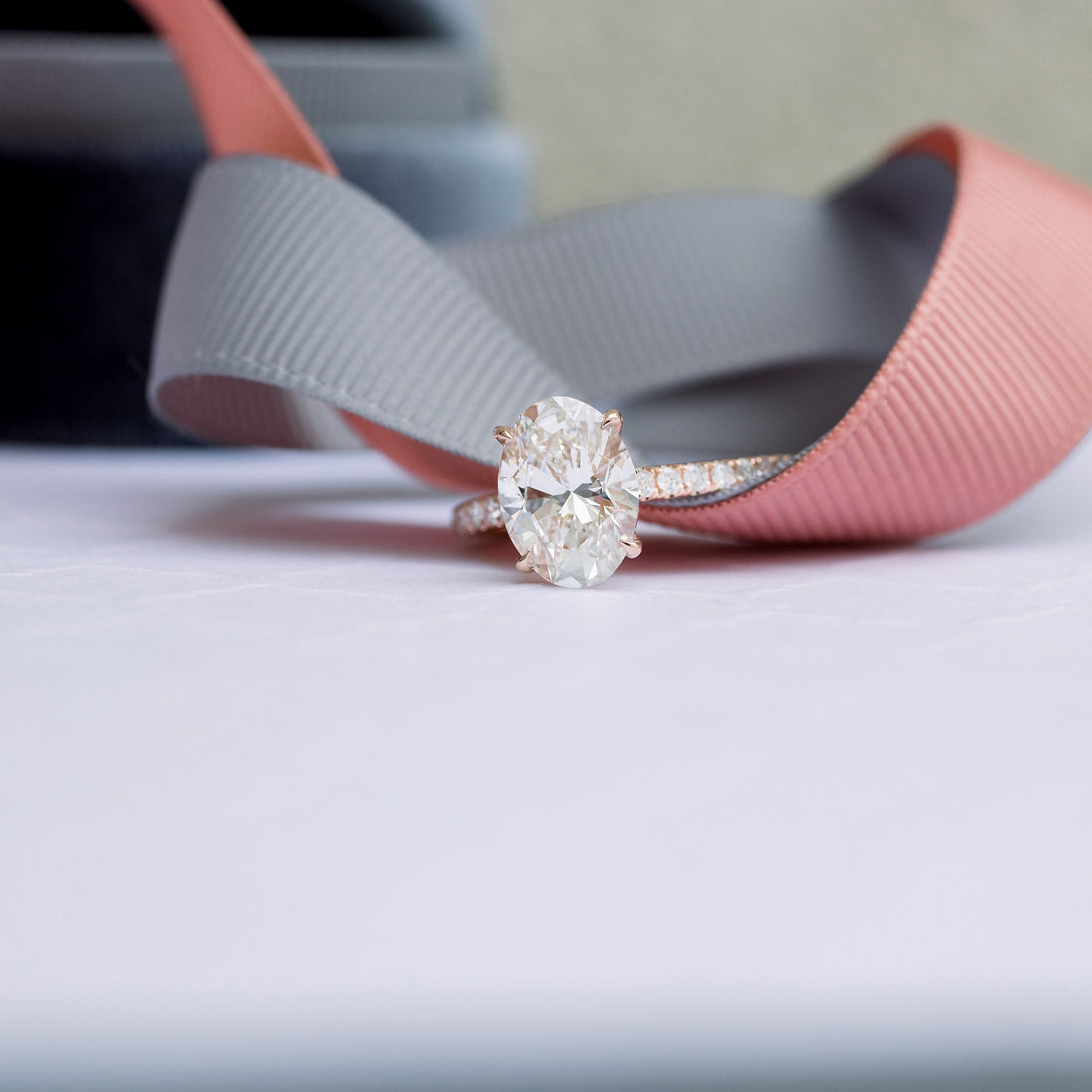 2.50CT Oval Moissanite Solitaire Pave Setting Engagement Ring