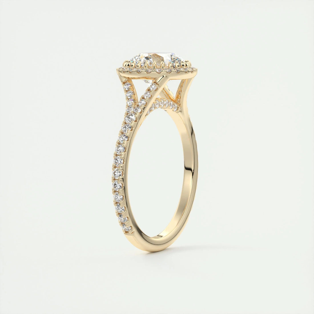 3.05 Ct Round Halo Cathedral Moissanite Diamond Engagement Ring