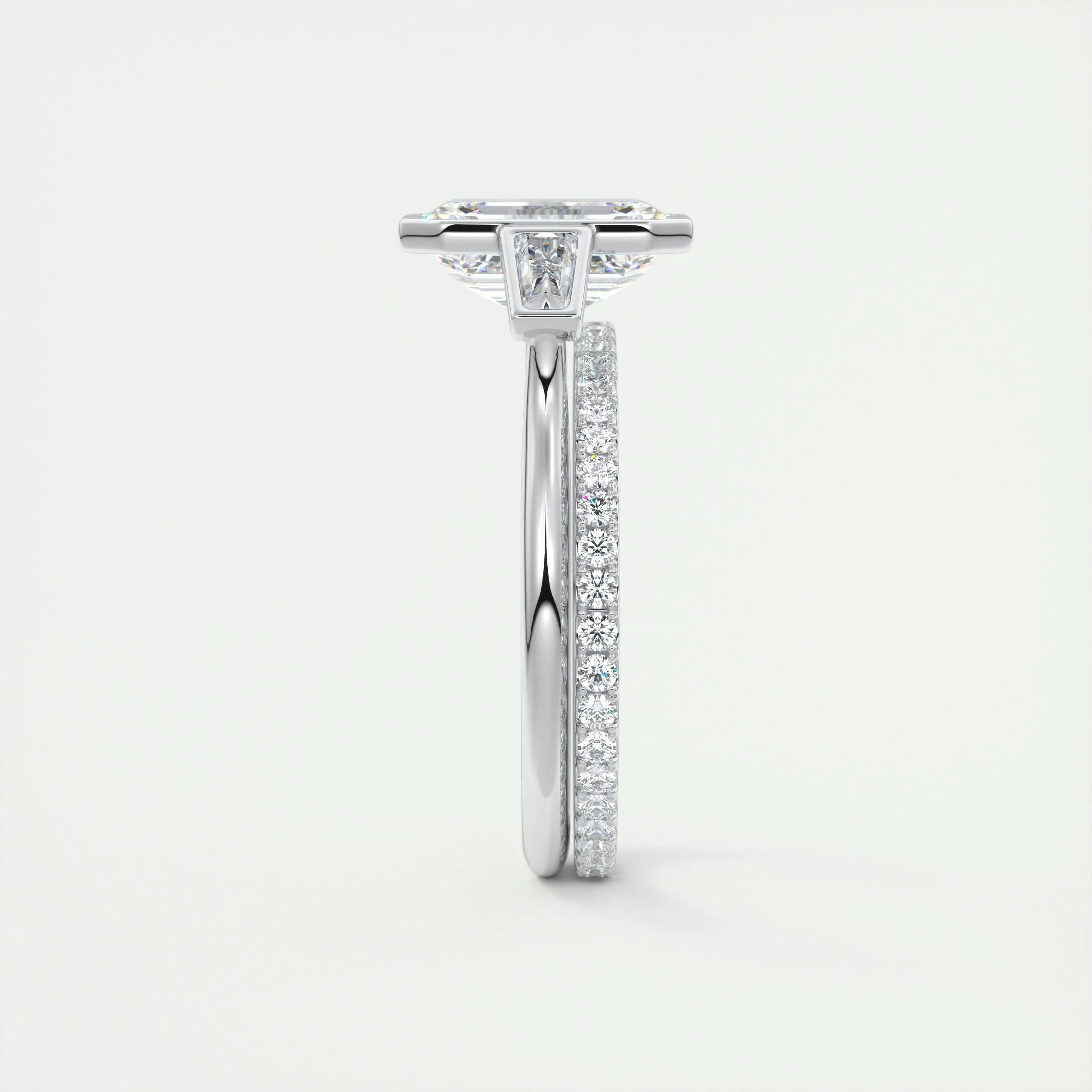 2.5 Ct Emerald Three Stone Bezel Moissanite Engagement Ring