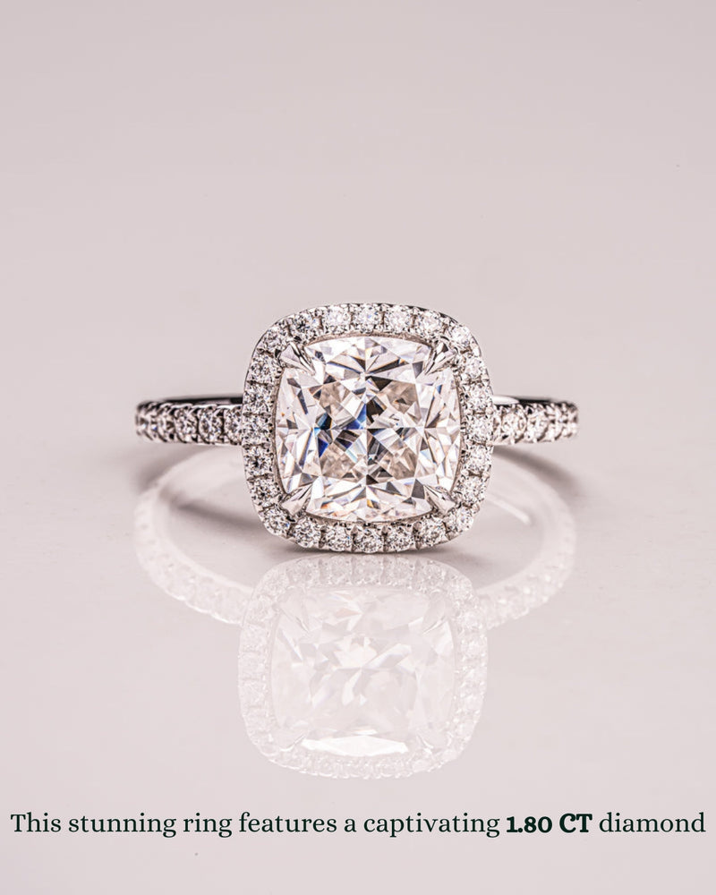 1.0 - 3.80 CT Cushion CVD Diamond Halo Pave Setting Engagement Ring