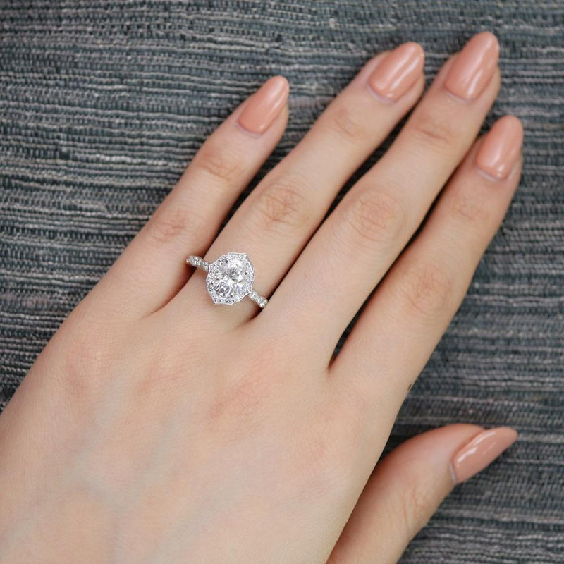 1.50CT Vintage Oval Cut Moissanite Halo Engagement Ring