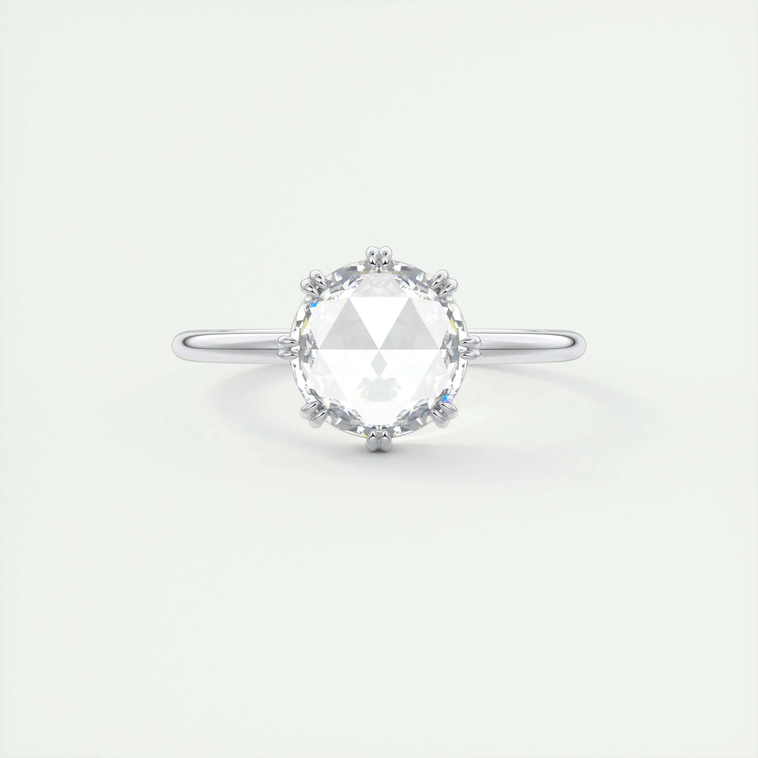 1.85 Ct Rose Cut Solitaire Full Bezel Moissanite Diamond  Engagement Ring