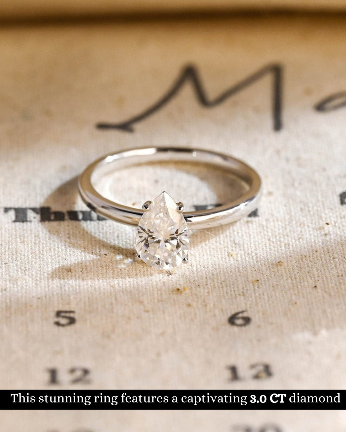 1.0 - 3.0 CT Pear CVD Diamond Solitaire Engagement Ring