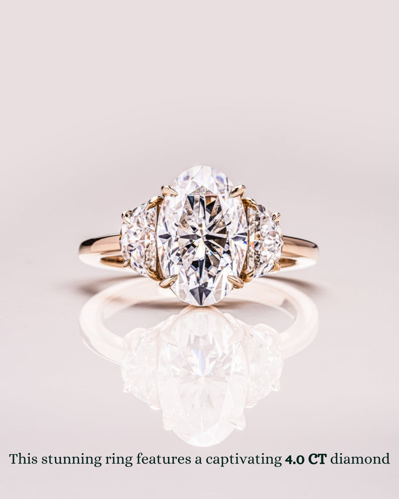 2.0 - 4.0 CT Oval G/VS2 CVD Diamond Three Stone Engagement Ring