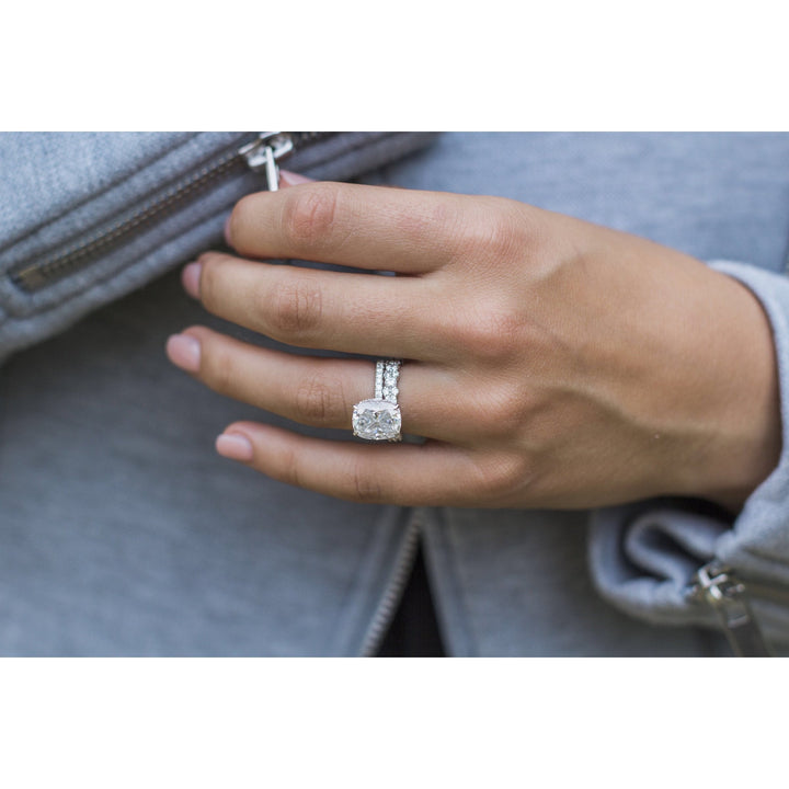 5.0CT Elongated Cushion Moissanite Hidden Halo Pave Setting Diamond Engagement Ring