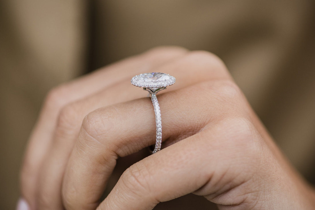 3.85CT Oval Moissanite Triple Pave Setting Engagement Ring