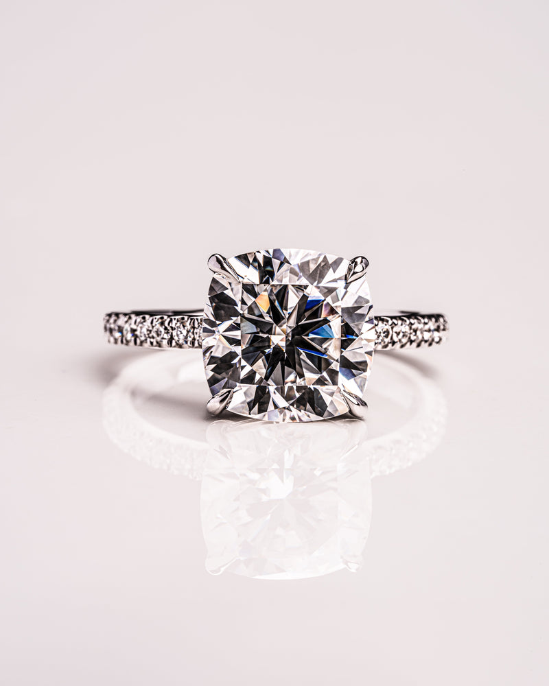 2.0 -4.18 CT Cushion CVD Diamond Pave Setting Engagement Ring