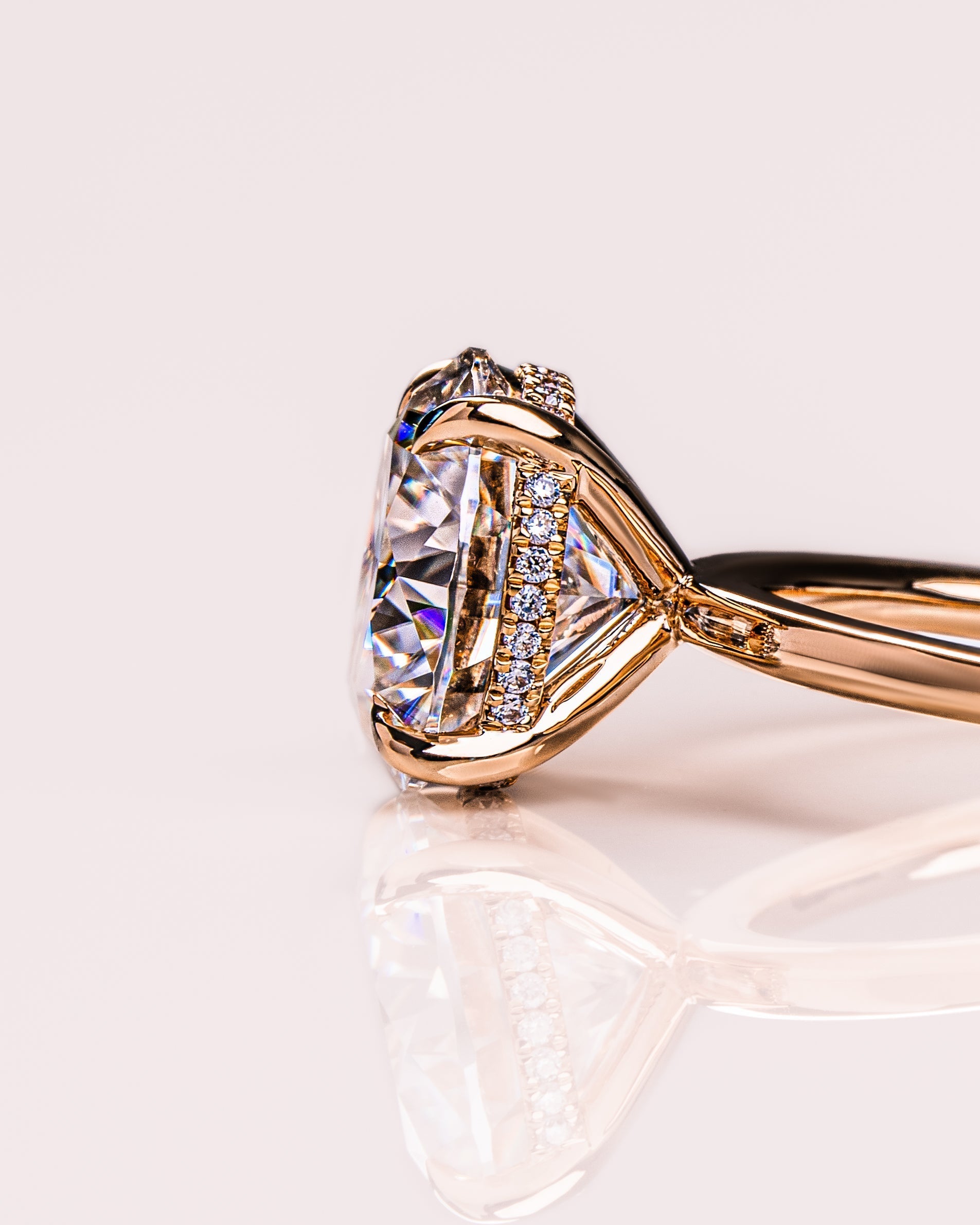 1.08 - 3.08 CT Round  CVD Diamond Hidden Halo Engagement Ring