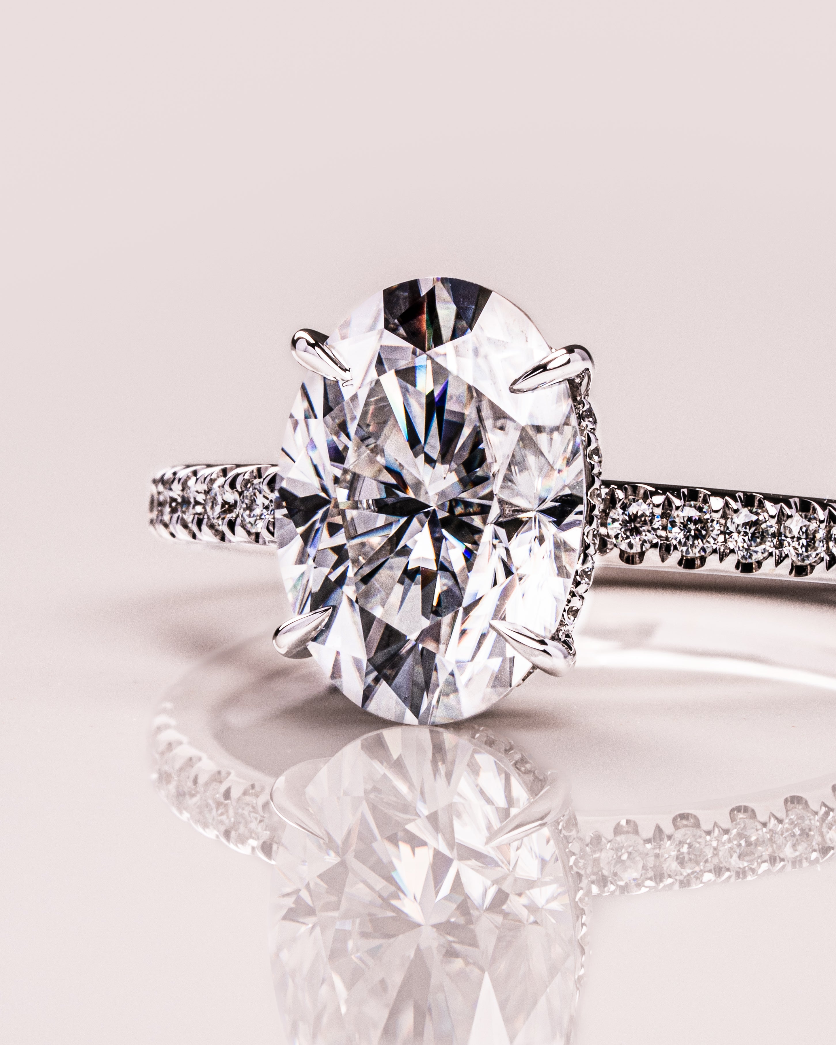 1.0 - 3.72 CT Oval CVD Diamond Hidden Halo Pave Setting Engagement Ring