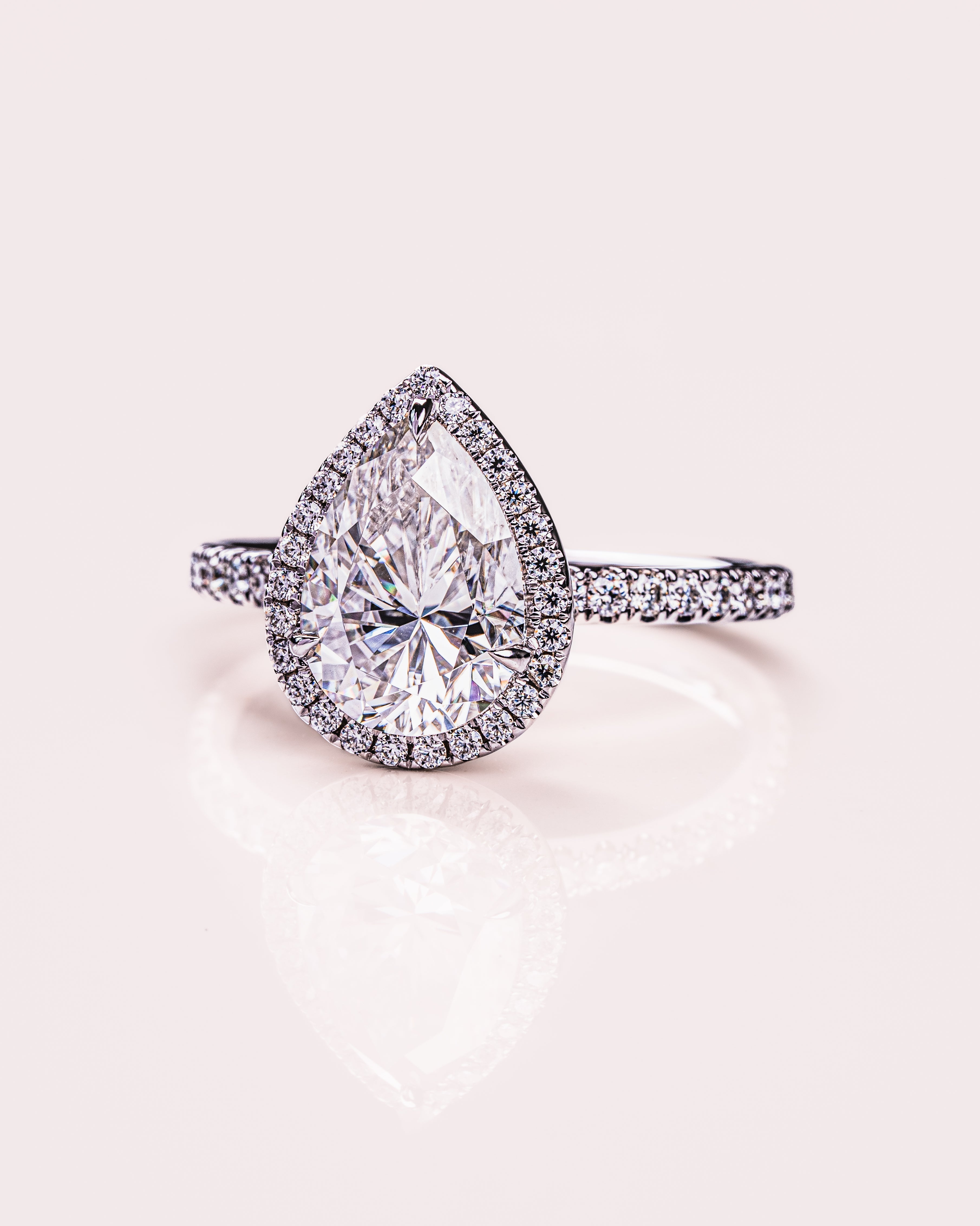 1.93-3.93 CT Pear  CVD Diamond Halo Pave Setting Engagement Ring